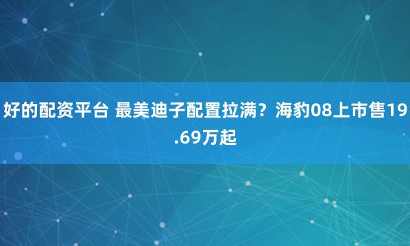 好的配资平台 最美迪子配置拉满？海豹08上市售19.69万起